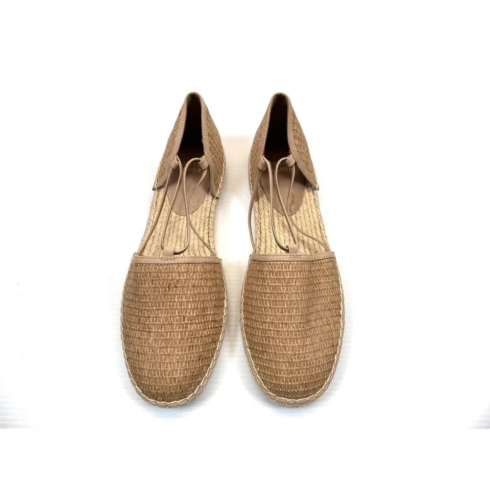 Eileen Fisher Lee Espadrille Flats Women 10‎ NWOT Leather Straw Texture Slip-on